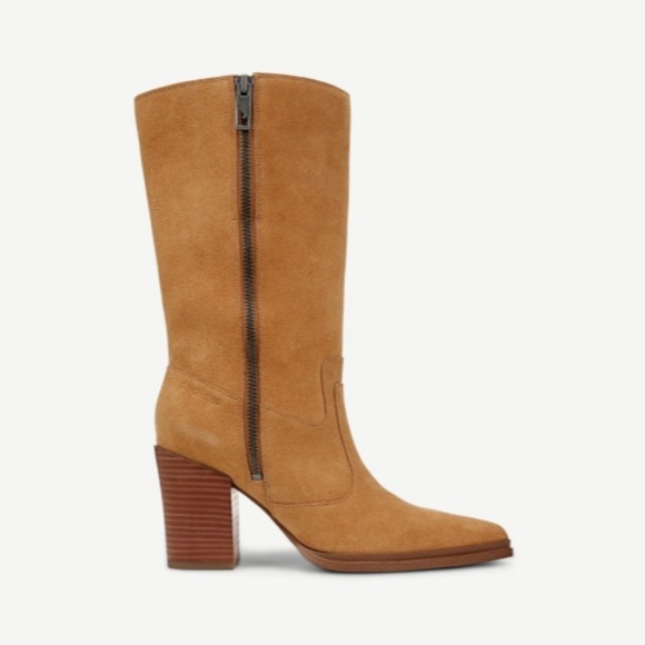 Franco Sarto Jaxon Mid Calf Boot In Warm Camel Brown Suede - Picture 7 of 9